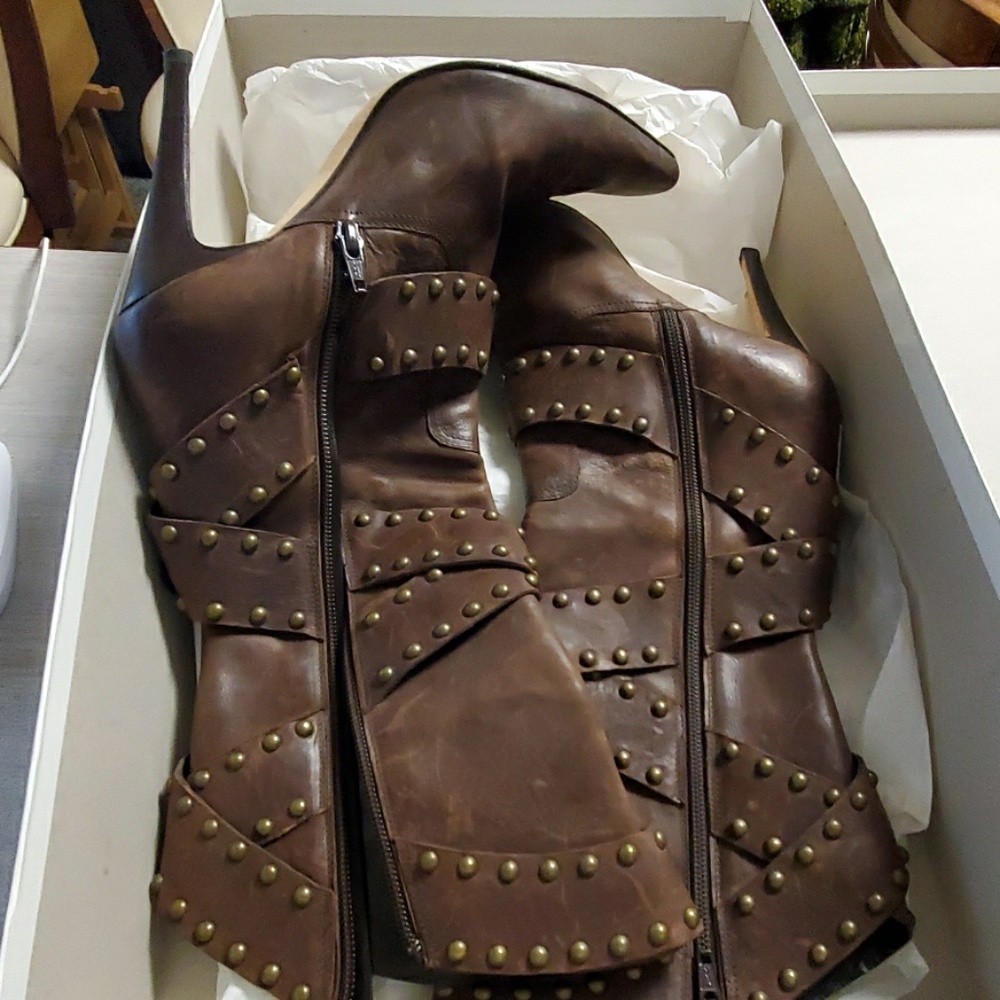 Manolo Blahnik Karo Buckle Stud Boots
